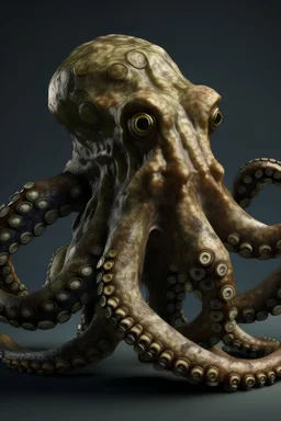 Een octopus met tentakels van slangenkoppen. Je moet de acht slangen zien