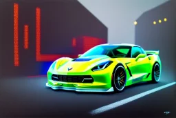 a true-to-life 2015 chevrolet corvette c7.r, centered, intricate, extreme detailed, photorealism, center view, city background, pivot on chevrolet, pen and color marker, painting by cheryl kelley