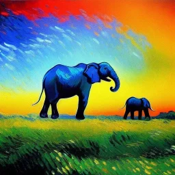 Dibujo al oleo de un elefante indio pintado con muchas nubes de colores estilo Vincent van Gogh 8k