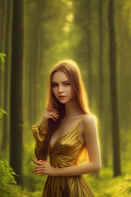 Beautiful smily feminine girl in the forest afternoon ín 24K Resolutions, super HD, Professional PHOTOGRAPHY