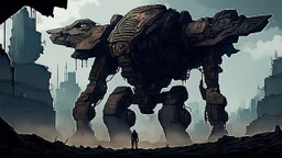 Chronomorph CybPost-Apocalyptic Tribal Wasteland , neo cyberpunk people, The atmosphere dystopian, mecha, ruins, sharp focus, intricate details, weird, cinematic, crepy stunning