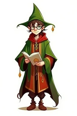 young elf student wizard with a D on his robes