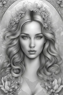 Miracle | Mariola Budek - Premium Coloring Page | Printable Adult Women Colouring Pages Book Instant Download Grayscale Ilustration