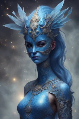 blueish masked femine inhumane godly being cosmic creature of magic