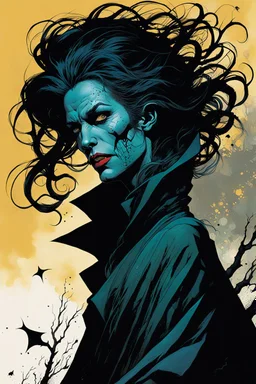 create an arcane, ethereal, otherworldly gaunt and withered ancient female Bruxa vampire , in the comic book art style of Mike Mignola, Bill Sienkiewicz, John Romita Jr., Leonardo Romero, Simone D'ARMINI, and Jean Giraud Moebius, with highly detailed and sharply defined feminine facial features , finely penciled and inked , dramatic natural lighting