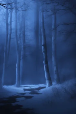 Winter Night, shades of blue, dark, moonlight forest