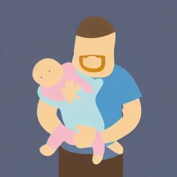 full view, flattened vector image icon of a man and woman holding a baby in a bundle, dark blue and light blue color palette, transparent background.