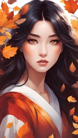 Autumn portrait with gradient fills , kanna hashimoto bright colorful eyes comicbook style. a harmoniously balanced image, illustration, high quality oil paint by wlop