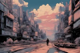 city, sci-fi, clouds, spring trees, people, gary numan and blade runner influence