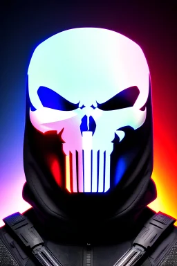 Punisher, mask cover whole face and hood, highly detailed, hyper-detailed, beautifully color-coded, insane details, intricate details, beautifully color graded, Cinematic, Color Grading, Editorial Photography, Depth of Field, DOF, Tilt Blur, White Balance, 32k, Super-Resolution, Megapixel, ProPhoto RGB, VR, Half rear Lighting, Backlight, non photorealistic rendering