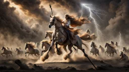 a fog of dust and wind obscures the legs of the horse, making it look as though it has eight legs