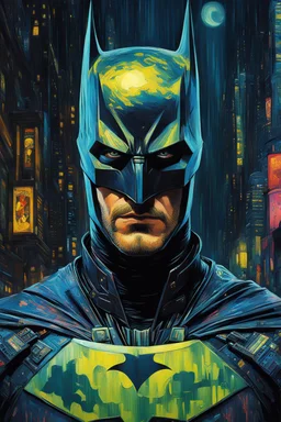 Portrait of a cyberpunk Batman by Van Gogh