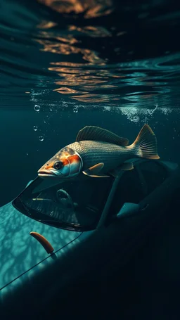A car with a dead driver under the water a fish swimming around