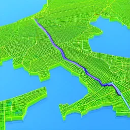 a 3d partially transparent map with roads and highways, and colored pins positioned throughout the map, highly detailed, intricate design, smooth, realistic render