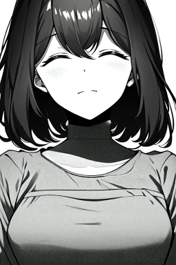 short hair girl, closed eyes, close-up, greyscale