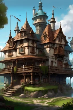 Rich fantasy houses with patrolling watchmen