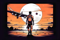 Guy taking off to the moon with a nice sunset by his side