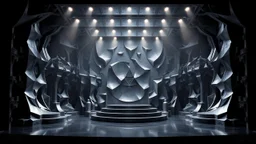 a 3d fractal stage structre made of metallic dark color 3d structures, pertty artistc background