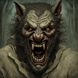 Creepy agonized man starting to transform into a werewolf, kinetic double exposure photo layering of man and werewolf, sinister horror art, by George Herriman, by Jean Baptiste Monge, by Igor Krstic, eerie dark colors, sinister, hyperdetailed, matte oil painting,.