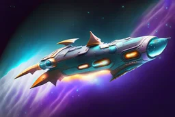 unique design of a small spaceship cruising through the gAlaxy