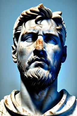 Ultra Realistic image, roman sculpture, white marble material, Lionel Messi, Caesar emperor Laurel crown, miguel angel style, chisel style, emperador, waist up portrait, epic, celestial, cinematic lighting, God light, god rays, 4k resolution, smooth details, ornate details, soft lighting, unreal engine 5, sky and clouds background.