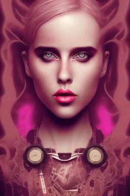 Danish singer MØ face,Abstract steampunk, pink tones,