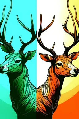 Choose two contrasting colors. Design a deer, half body, using vector graphics ,creating depth, shadows, and highlights.