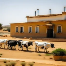 Farm house with cows and sheep in Libya