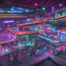 cyberpunk neon train station