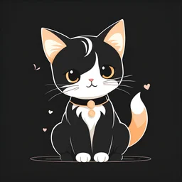 2D vector graphic of cute and kawai Cat, simple color, flat style, use only 3color theme, Study on black background