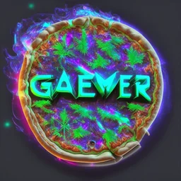 Gammer streammer pro holographic weed smoke logo shiny 3d metaverse cristal cave ethereal boreal cosmic italian pizza