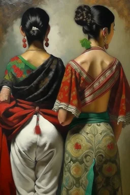 2 mexican woman painting neoclassism standing from the back