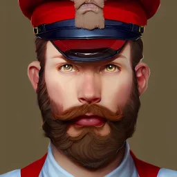 portrait sabouts, male, navy captain hat, short red beard commander, male!! digital painting, beautiful eyes!, pretty face!!, symmetry, concept art, sharp focus, illustration, art by artgerm! greg rutkowski magali villeneuve wlop! ilya kuvshinov!!, octane render