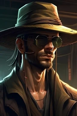 cyberpunk man in a straw hat