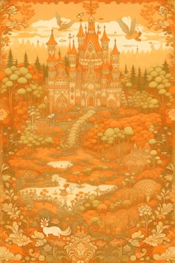 A light orange fairy kingdom designed in medieval tapestry