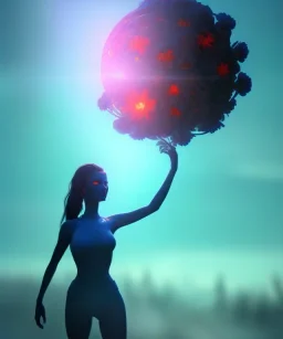 Wonder silhouette, monde en fleurs, concept art, crépuscule , bleu oranger, vibrant Color, réaliste