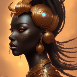 sango fantasy, fantasy magic, intricate, sharp focus, illustration, highly detailed, digital painting, concept art, matte, masterpiece head sexy lady body black African beauty space lady black leopard skin one head African afro sun