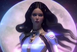  beautiful cosmic woman, long black hair, nice smiling, magic glamour make up, delicate colors, beautiful glamour galactique dress, ultra sharp focus, 8k, unreal engine 5, extremely sharp detail, light effect, soft light atmosphere of a spaceship, smooth, full of details, face in front, complete vision of face and hair and body