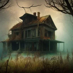 Abandoned house, overgrown, partially submerged,house interior,living room, water inside