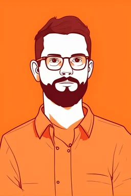 2d Illustration of a 30 year old handsome developer man, front view, flat single color orange background