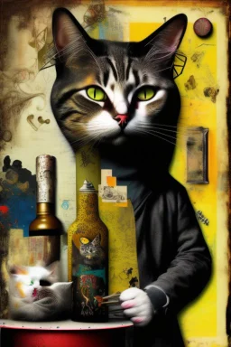 dA cat, abstract and contemporary surrealism, collage of absurd art,.grunge and urban