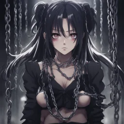 dark anime gilr with a chains in abism