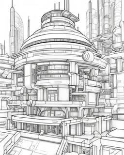 coloring page an extraordinary mars base building clear clean white background black outlines full concept on page
