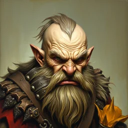 Dnd, fantasy, dwarf, handpainted by a renaissance artist, oil painting, head portrait, sturdy, mighty, grizzled, old, angry, barbarian