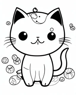 create a 2d black outline, "full body kawaii anime cat with cute kawaii background", coloring page, low details design, black contour, coloring page design, coloring page for adults,kawaii cute background, black contour and white space beetween contour, same contour,sketch style, style, minimalist, simple