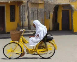 Arabe sur un vélo jaune