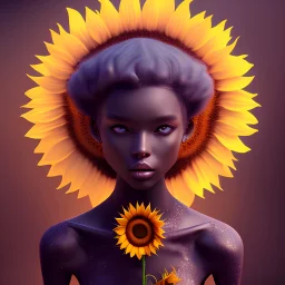 Black skin,pixie, moonlight, sunflower, sitting