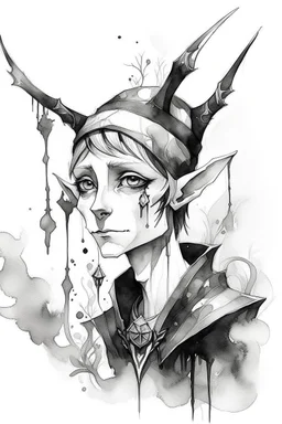 Watercolor black and white elf