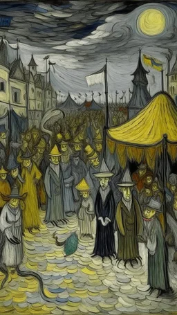 A gray bizarre carnival painted by Vincent van Gogh