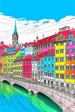 colourful drawings of basel, switzerland